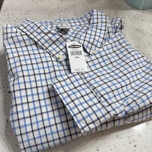 Old Navy NEW Blue /White Plaid Shirt SZ XXL tattersall cotton button down work